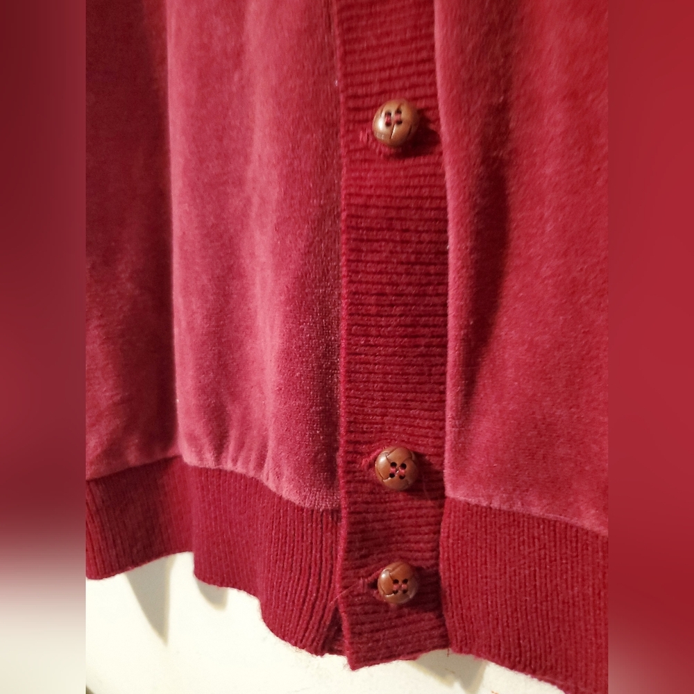 Vintage Lacoste Velour Textured Burgundy V-Neck Cardigan with Croc Logo XL - Picture 6 of 9
